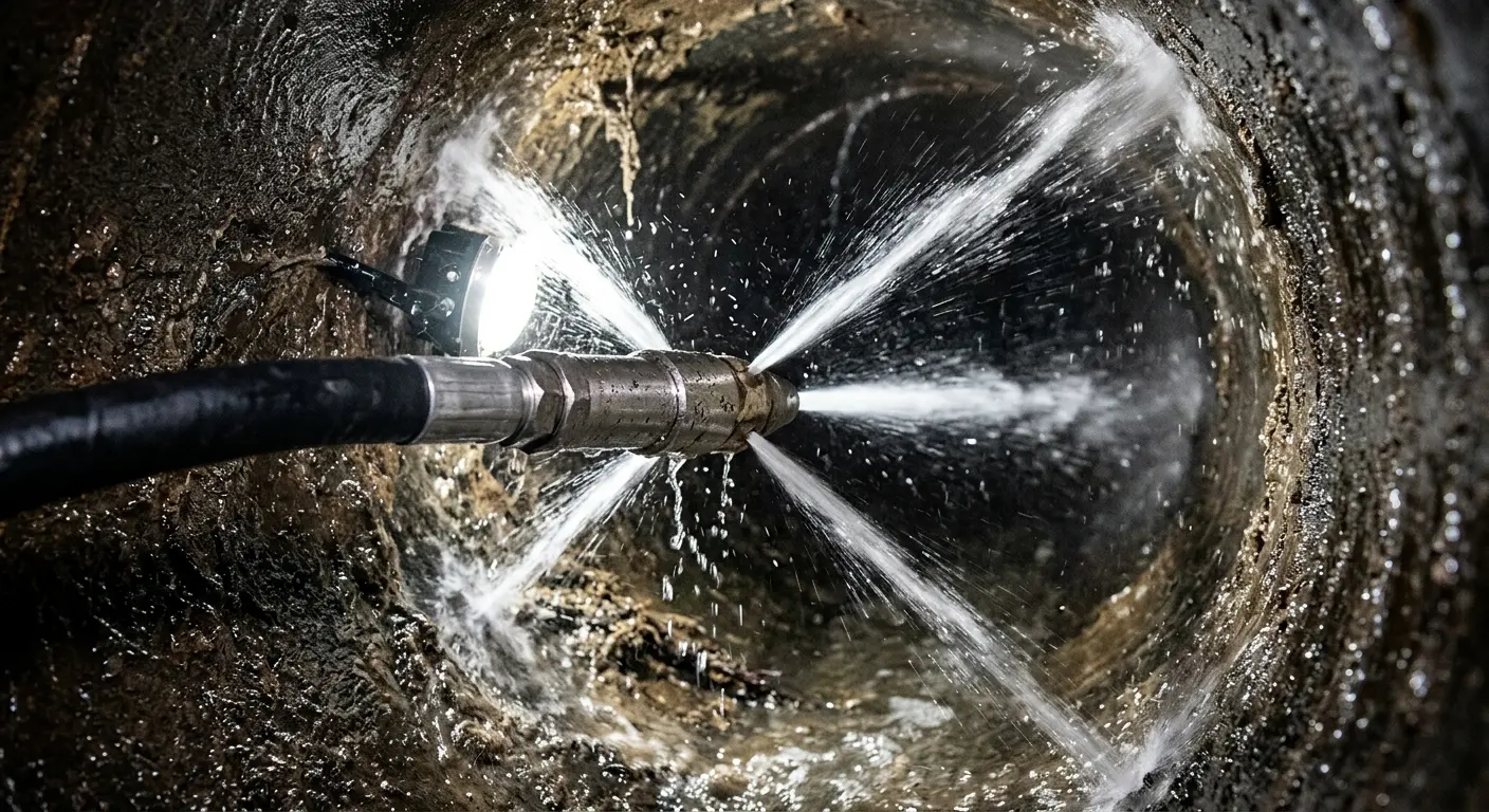 High-pressure hydro jetting nozzle cleaning sewer pipe for Storm Drain Cleaning in Salina